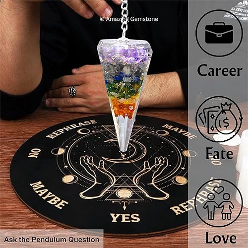 Miniatura 7 de Péndulos de cristal Orgone Chakra Amazing Gemstone para adivinación y radiestesia, péndulo de cristal con movimiento pendular verdadero, cristal