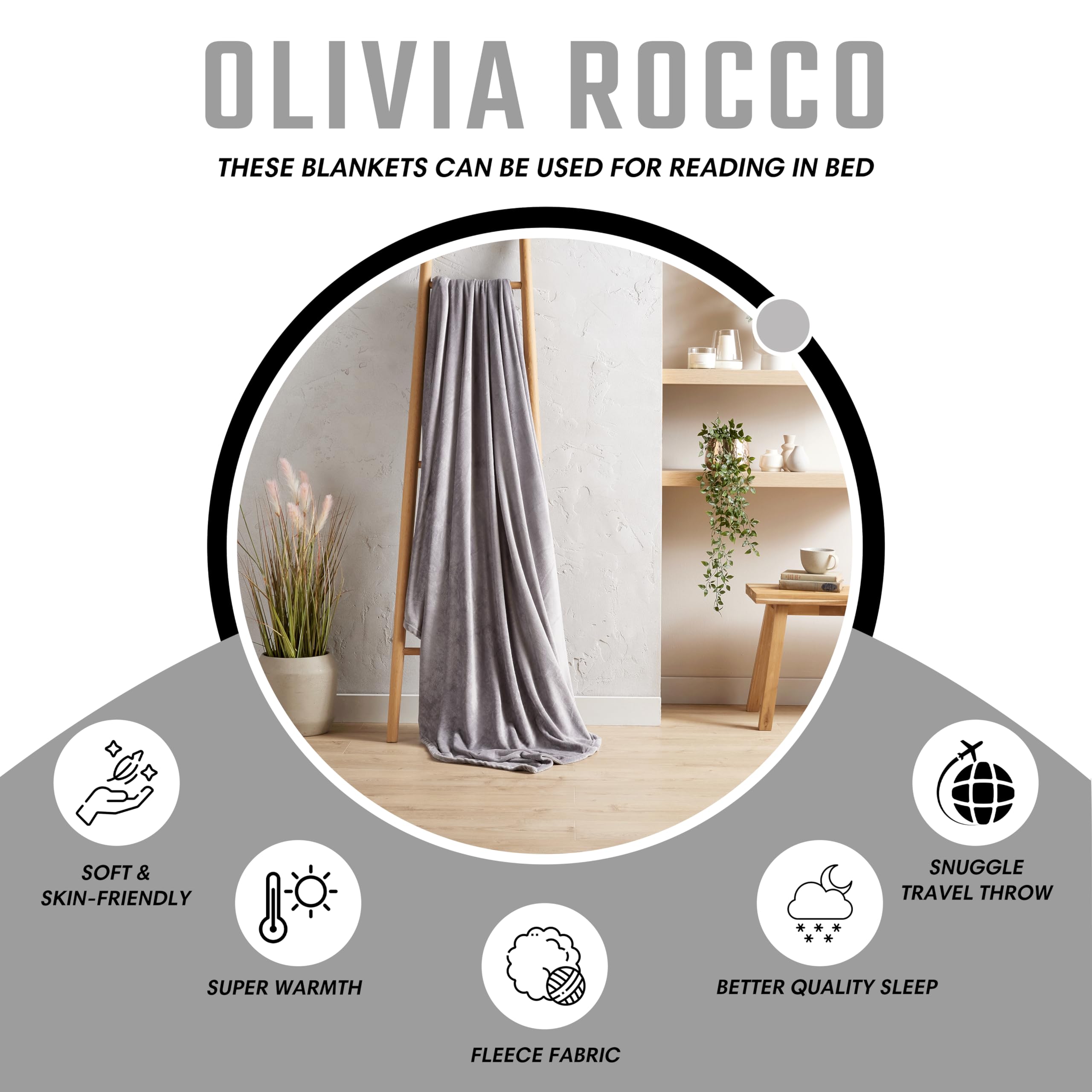 Olivia Rocco Flannel Fleece Throw Blanket Super Soft Warm Fluffy for Bed Sofa Couch Chair Lightweight and Cozy Solid Design - Image 3