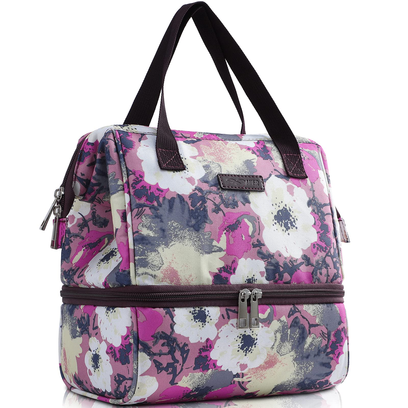 MIER Womens Lunch Box Bag Insulated Large Lunchbox Cooler Totes with Pockets for Work Office Beach Picnic Travel, Dual Compartment, Purple
