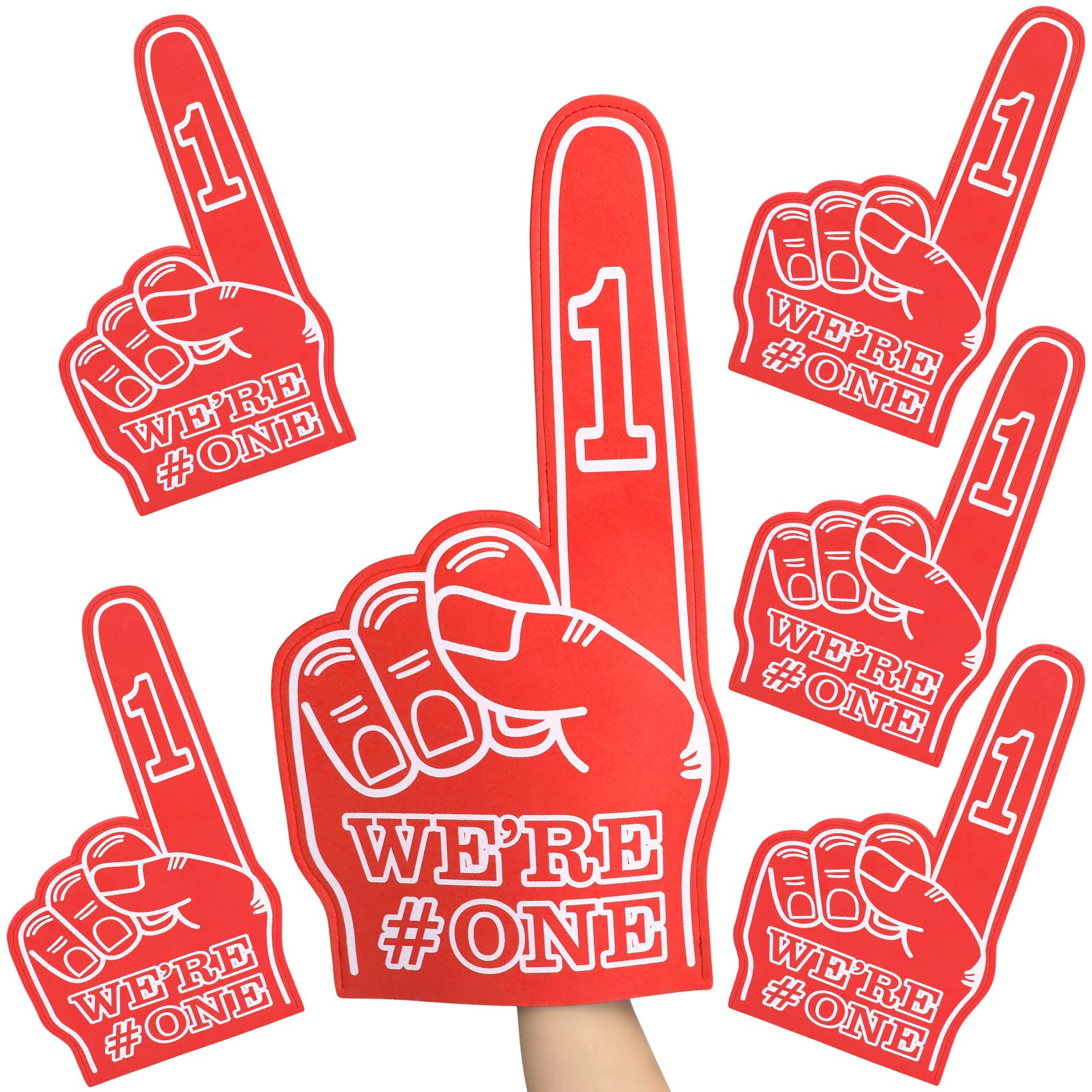 Giant Foam Finger 6 Pack We're Number 1 Foam Hand 18 Inch Baseball Foam Fingers Foam Fan Finger Cheerleading for Sports Celebration Pom Poms Noise Maker for Sporting Events Games