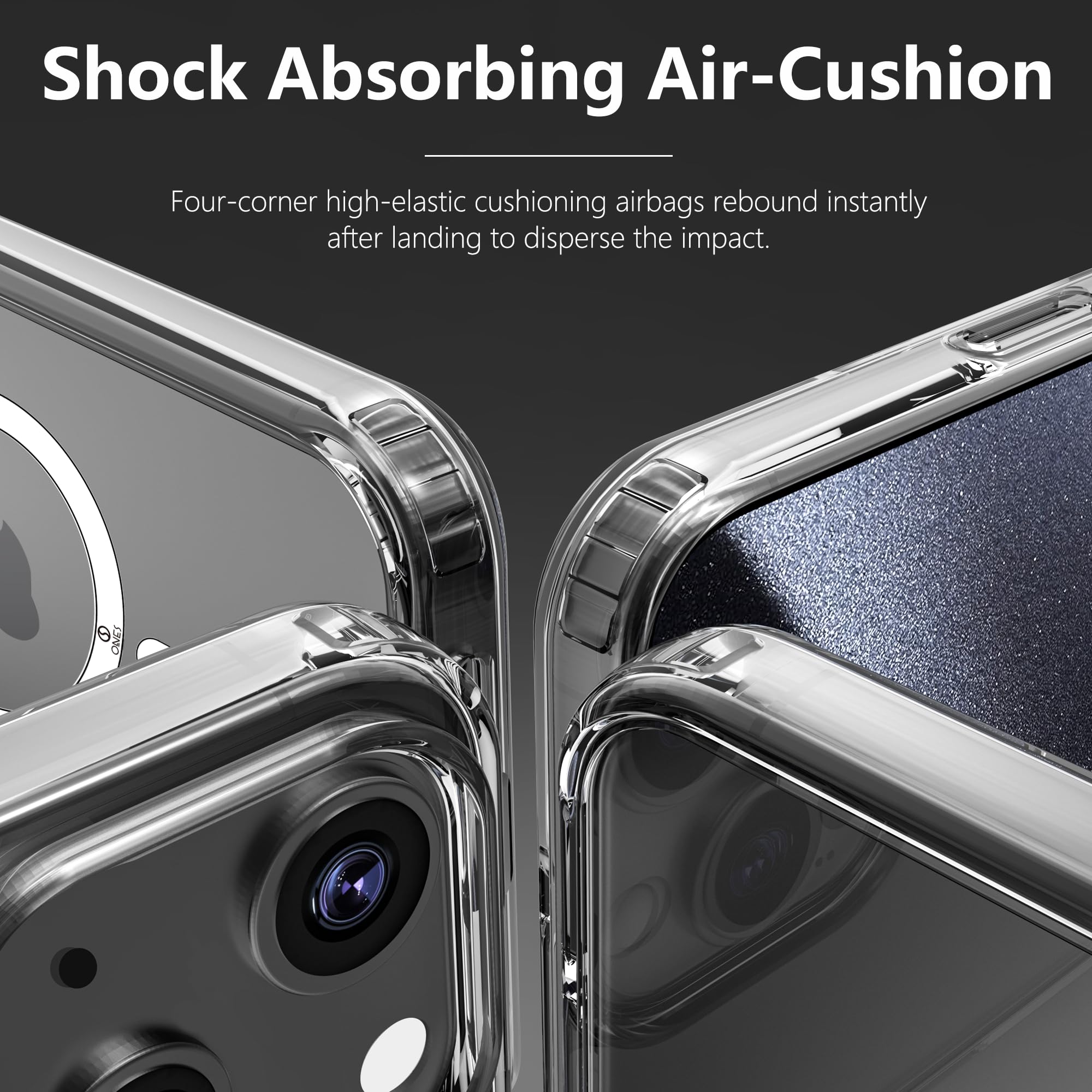 Ones Cover magnetica rigida ibrida compatibile con iPhone 15 Custodia MagSafe, protezione di livello militare, airbag antiurto, ricarica wireless Qi, copertura in silicone antigiallo, trasparente