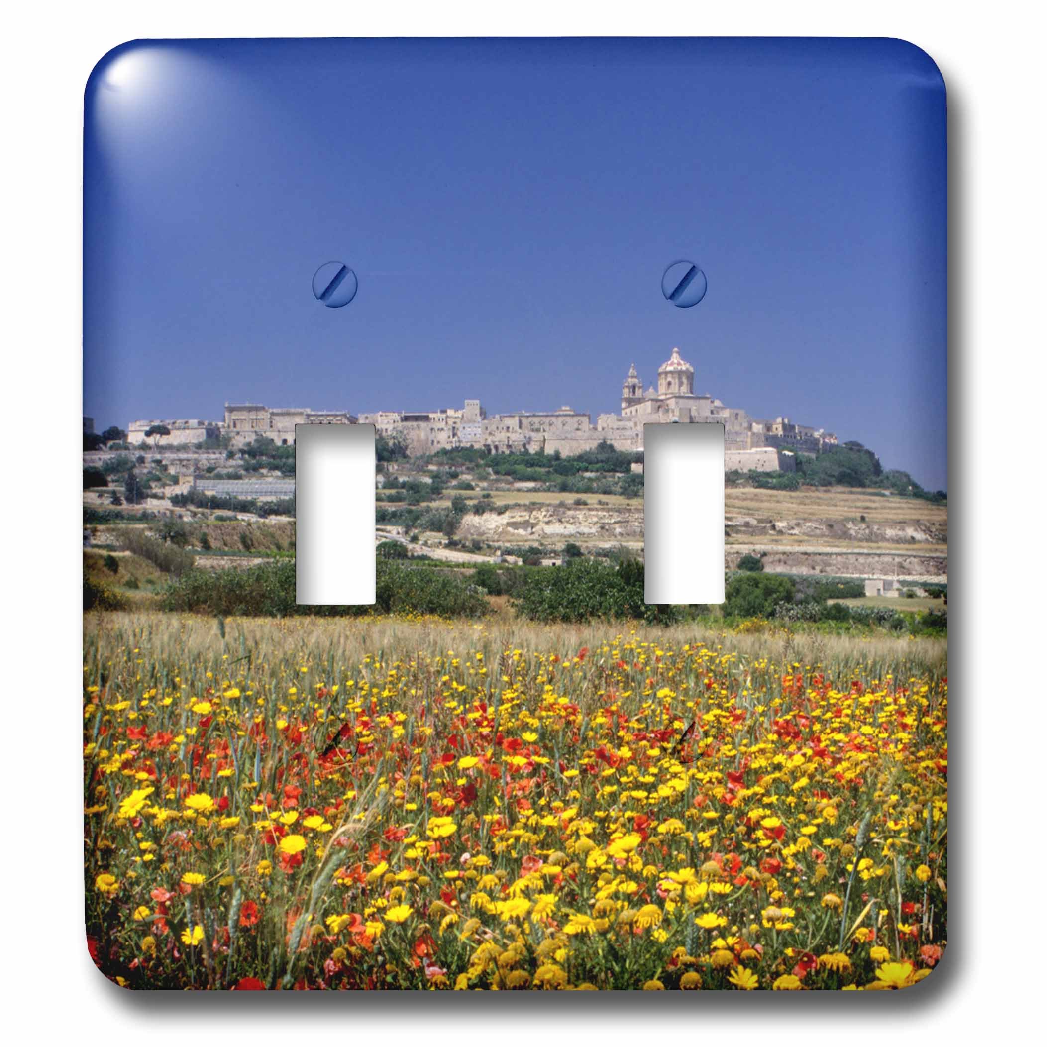 Double interrupteur à bascule Mdina Malte et coquelicots sauvage pour décoration murale