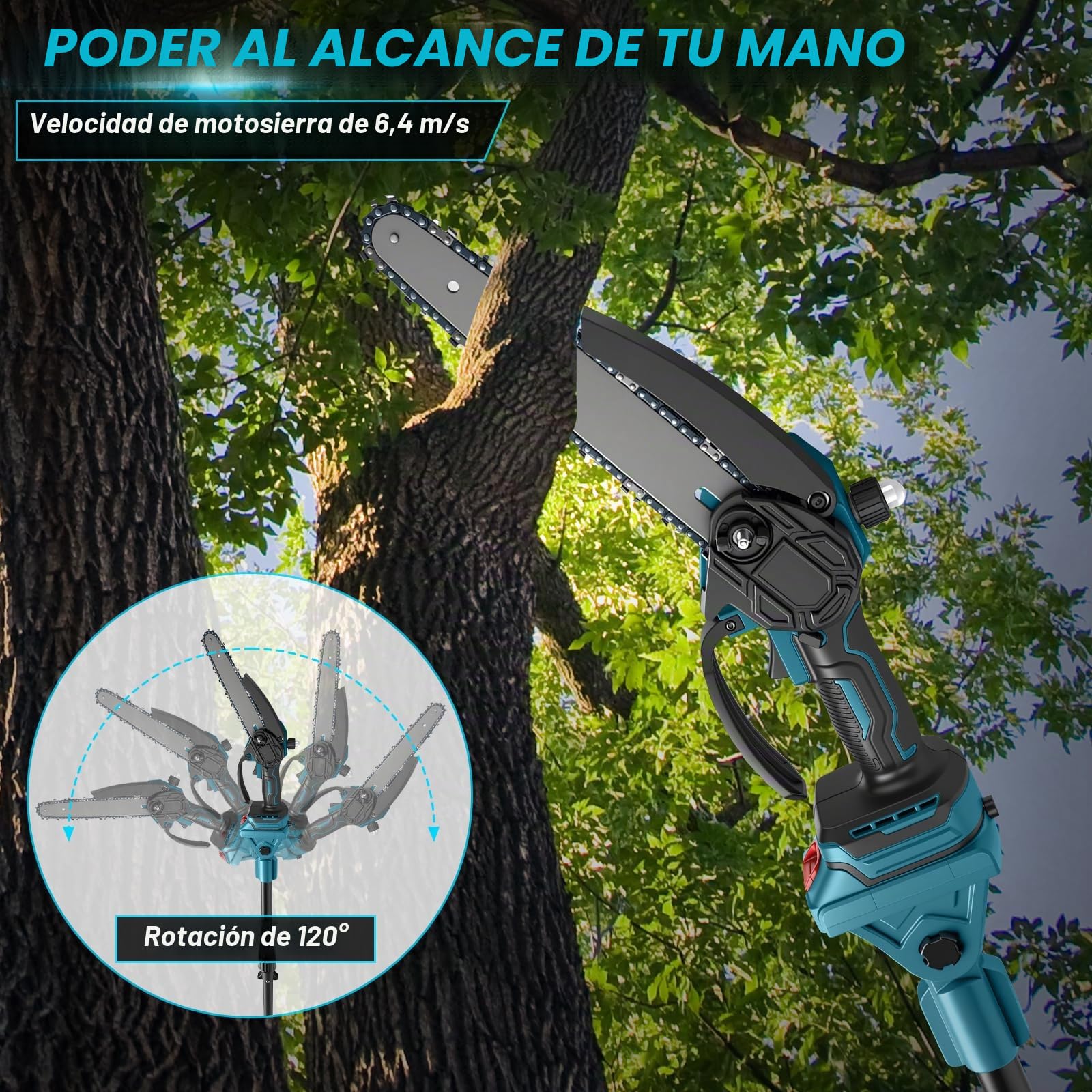 Mini motosierra de 8 pulgadas con barra telescópica y tijeras de podar eléctricas de 28 mm, juego de herramientas de jardín 4 en 1 compatible con batería Makita, alcance máx de hasta 4 m (Sin batería)