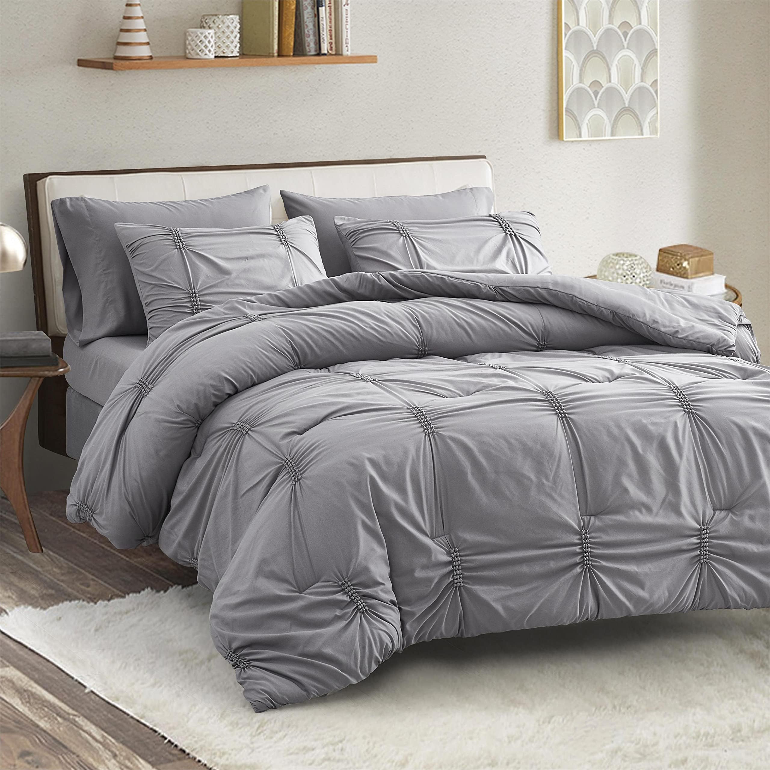 Maple&Stone Grey Comforter King Set - Gray Bedding Set 7 Pieces with Sheet, All Season Bed in A Bag 102x90 inches