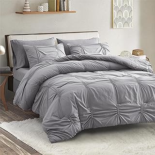 Gray Comforter Sets for Queen Bed - Grey Bedding Sets Queen, Bed Set 7 Pieces with Sheet, All Season Grey Bed in a Bag 88x88 inches