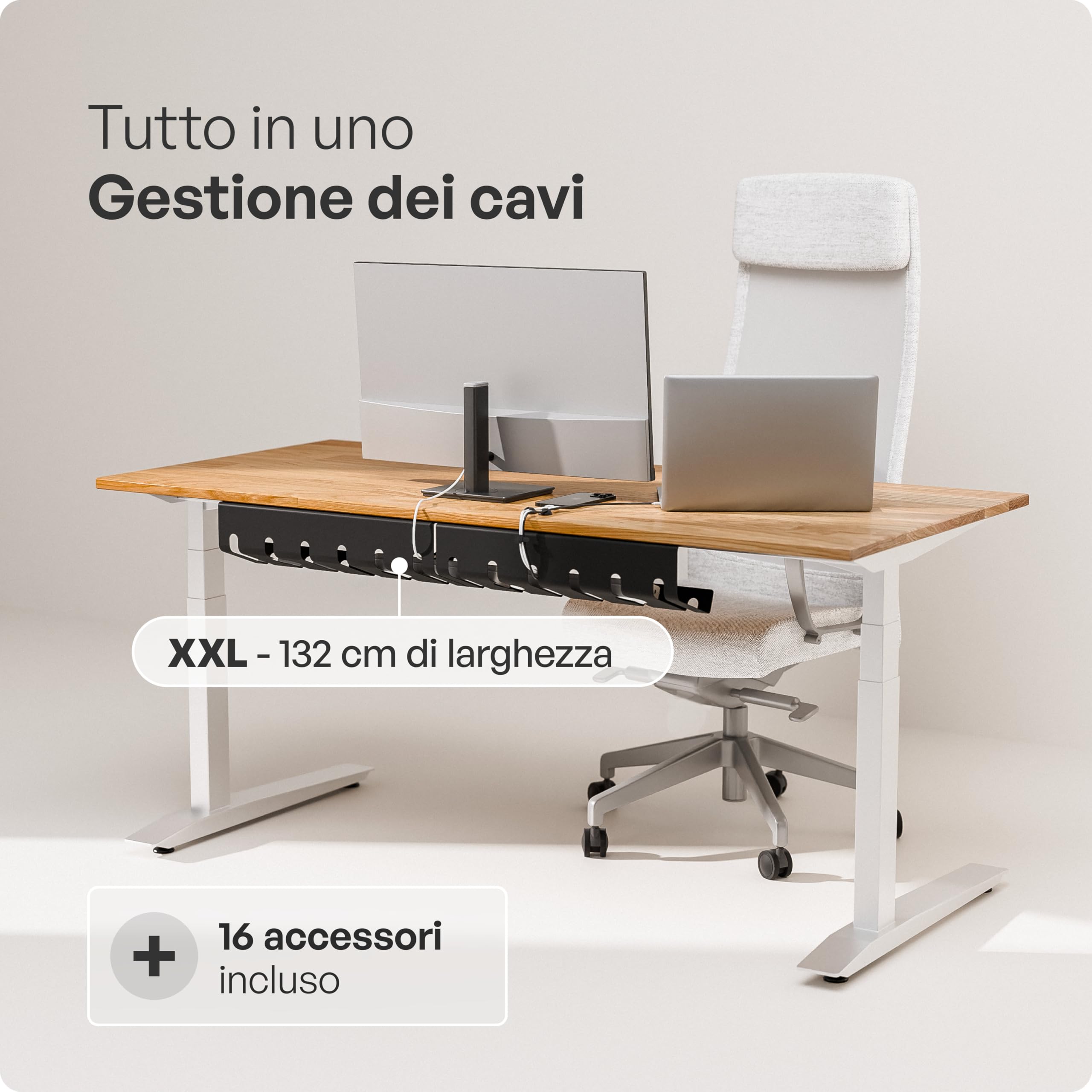 PAMO porta cavi, nera, set di 2 – incl. 10× fascette a strappo e clip per cavi – facile installazione con viti incluse – organizzatore scrivania per ufficio e casa