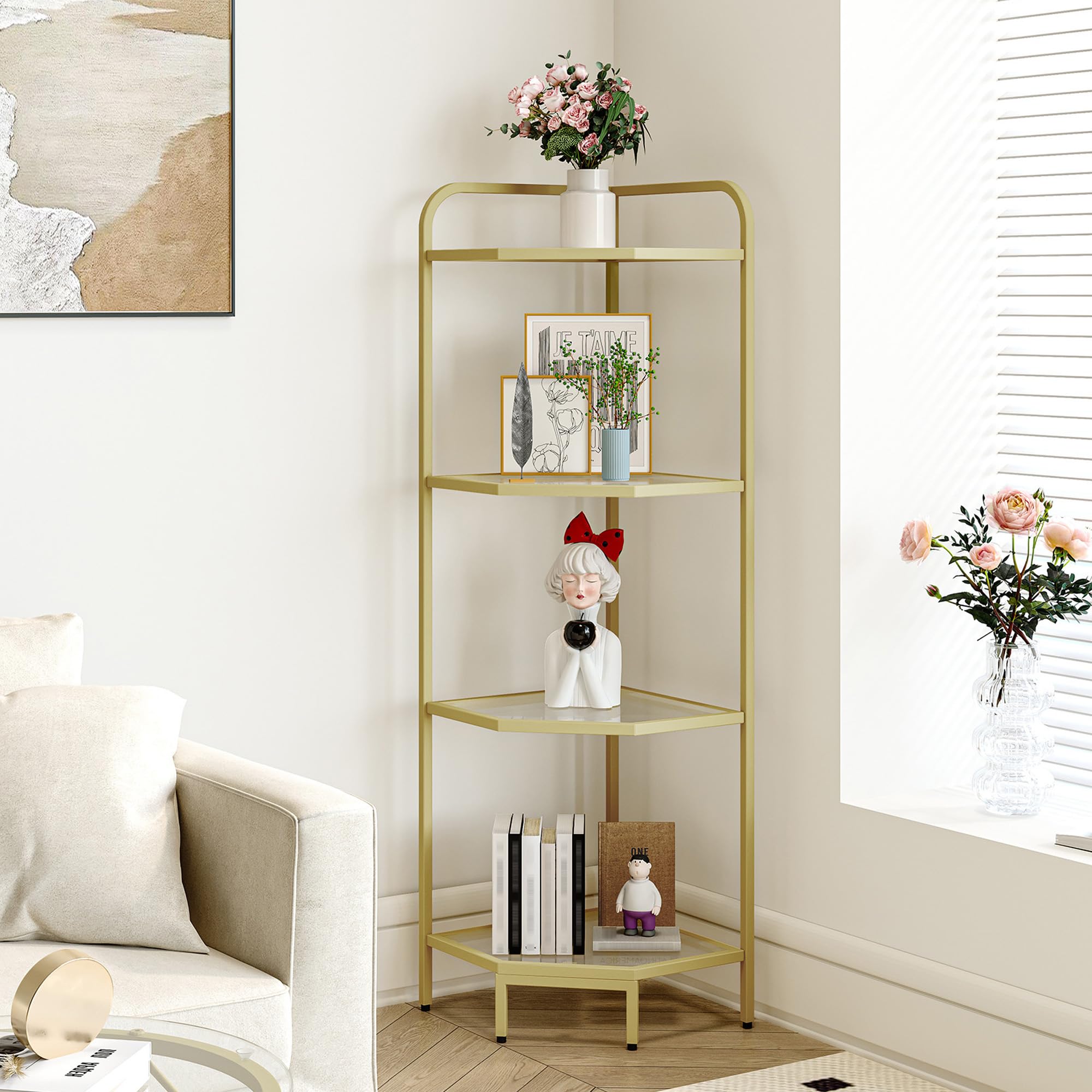 【新品】Magical Furniture Brass side shelf Amazon.com: Hzuaneri Corner Shelf Stand, 4-Tier Glass Bookshelf