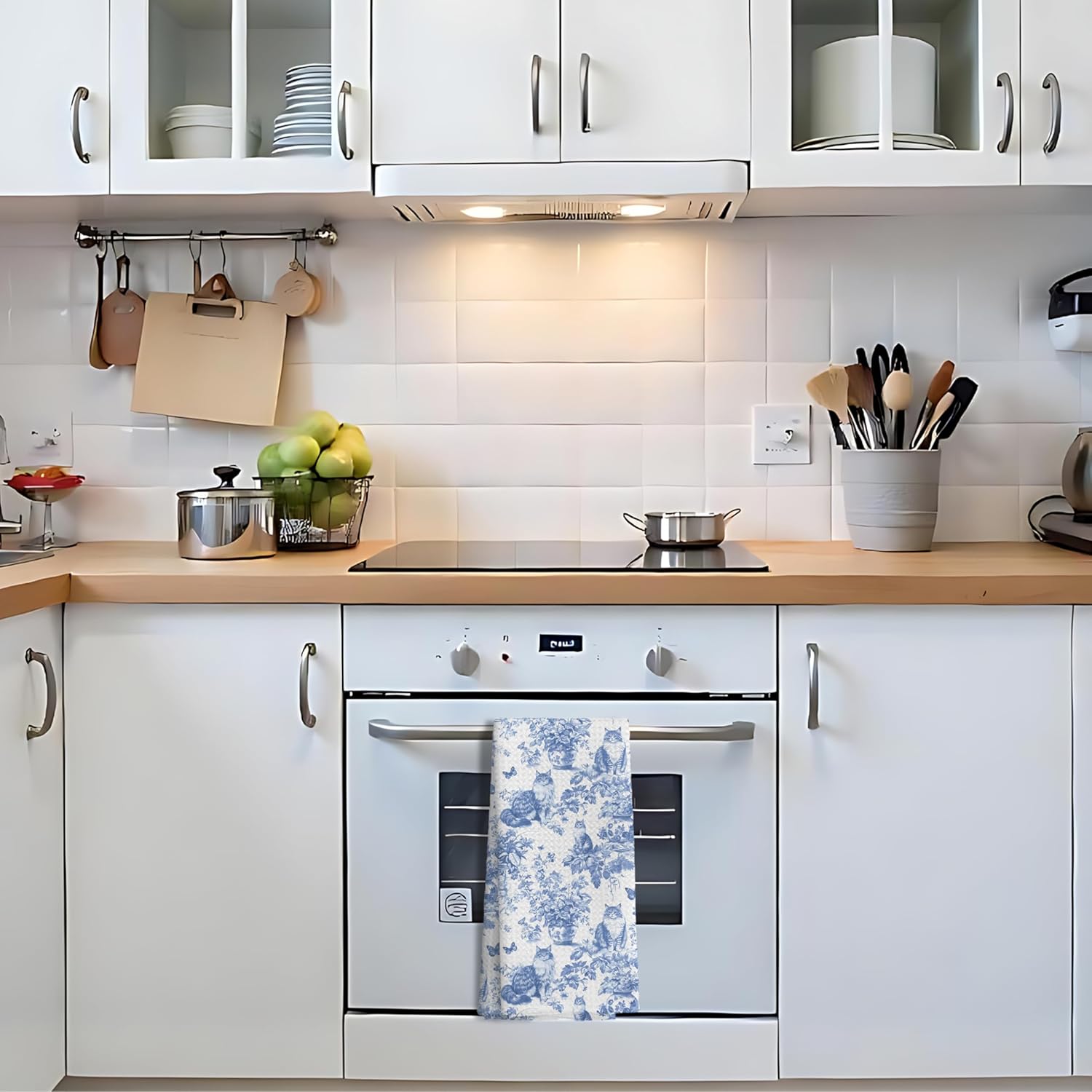 Chinoiserie Floral Maine Coon Kitchen Towels,Blue and White Cat Decor Kitchen Dish Tea Towels Bathroom Gifts for cat Lovers Women Men,16x24 Inch - Image 4