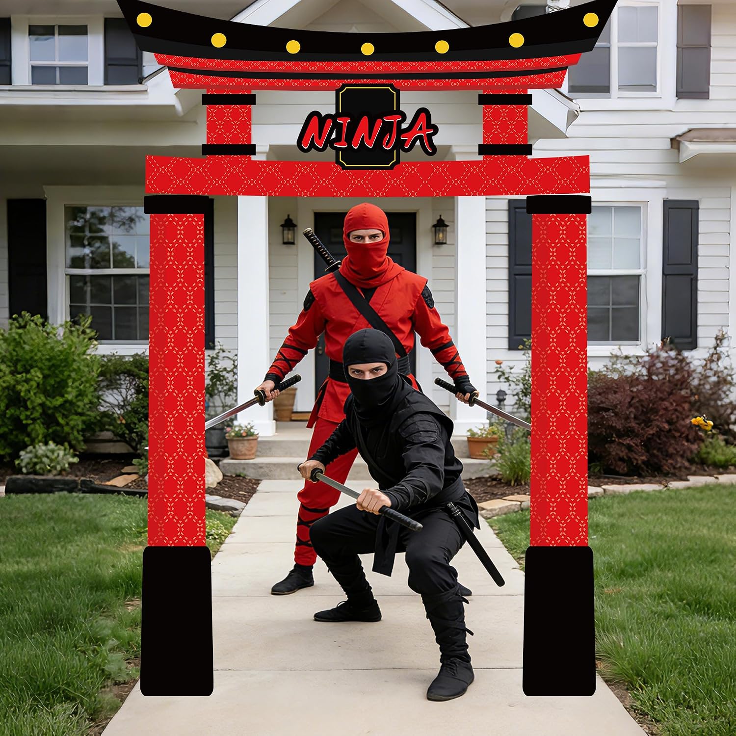 5 Pcs Ninja Birthday Party Porch Banner with Black Fringe Backdrop Curtains image 4
