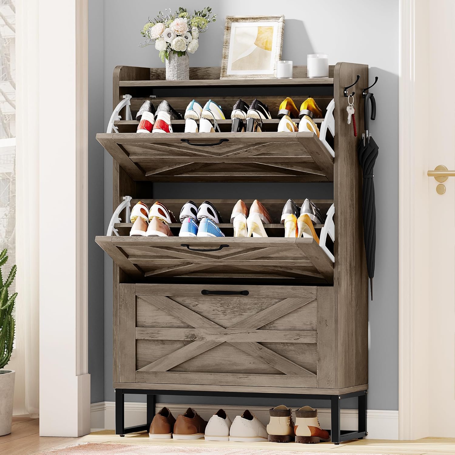 DWVO Shoe with 3 Flip Drawers for 24 Pairs