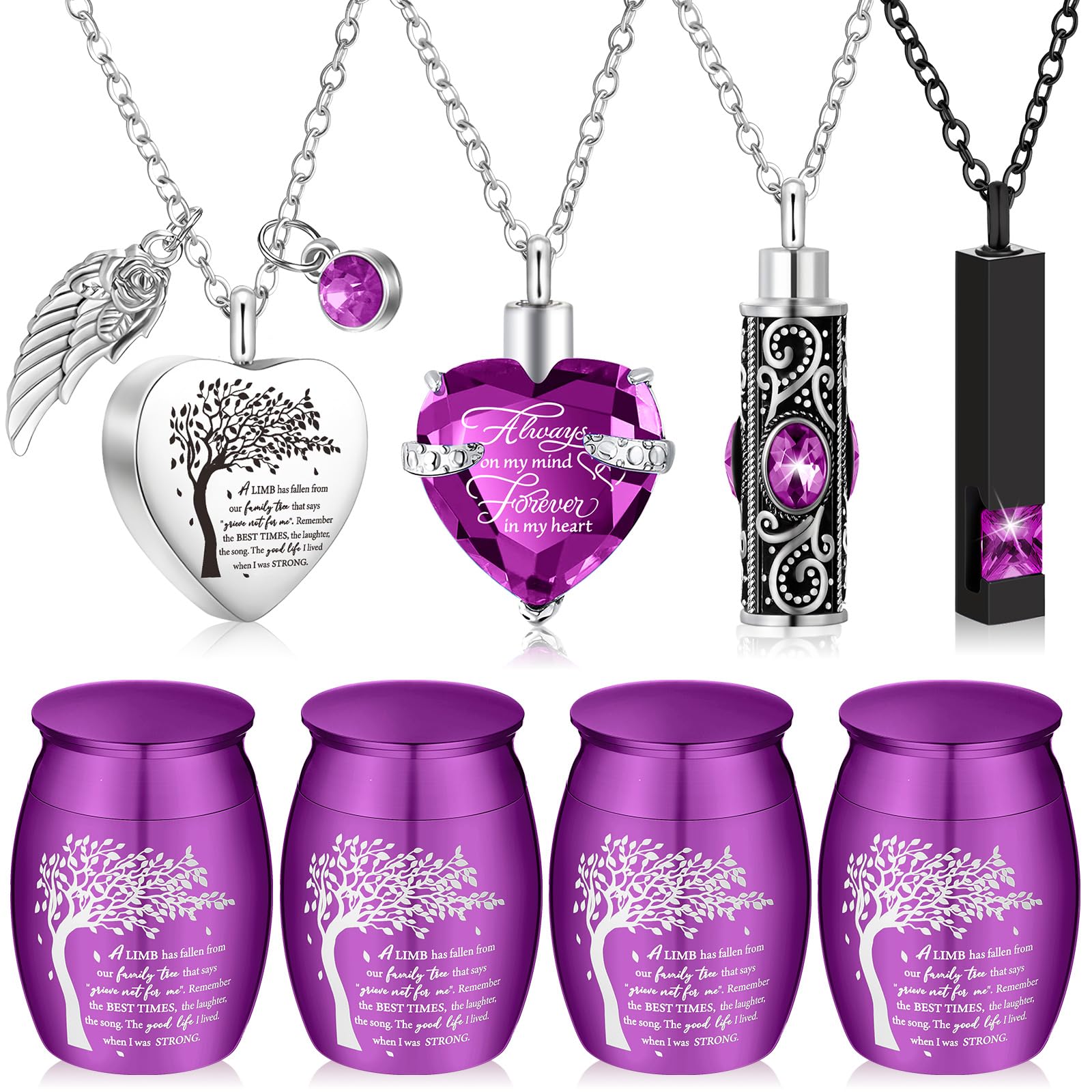 Photo 1 of Shimeyao Set of 8 Small Urns for Human Ashes Cremation Urns Keepsake Ash Holders Family Tree Memorial Heart Locket Waterproof for Adults Women Men Loved Ones(Purple)