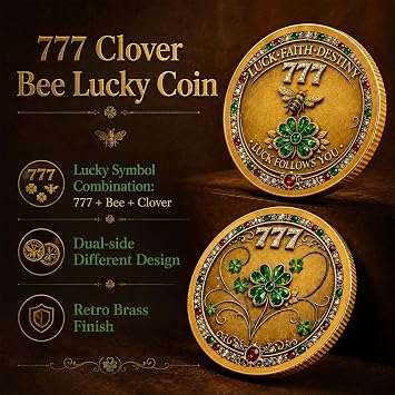 2Pcs Bee Four-leaf Clover Commemorative Coin, Lucky Follows You Challenge Coin,Delicate Lucky Charms, Healing Commemorative Gifts for Women, Auspicious Good Luck Gifts for Anxiety Depression