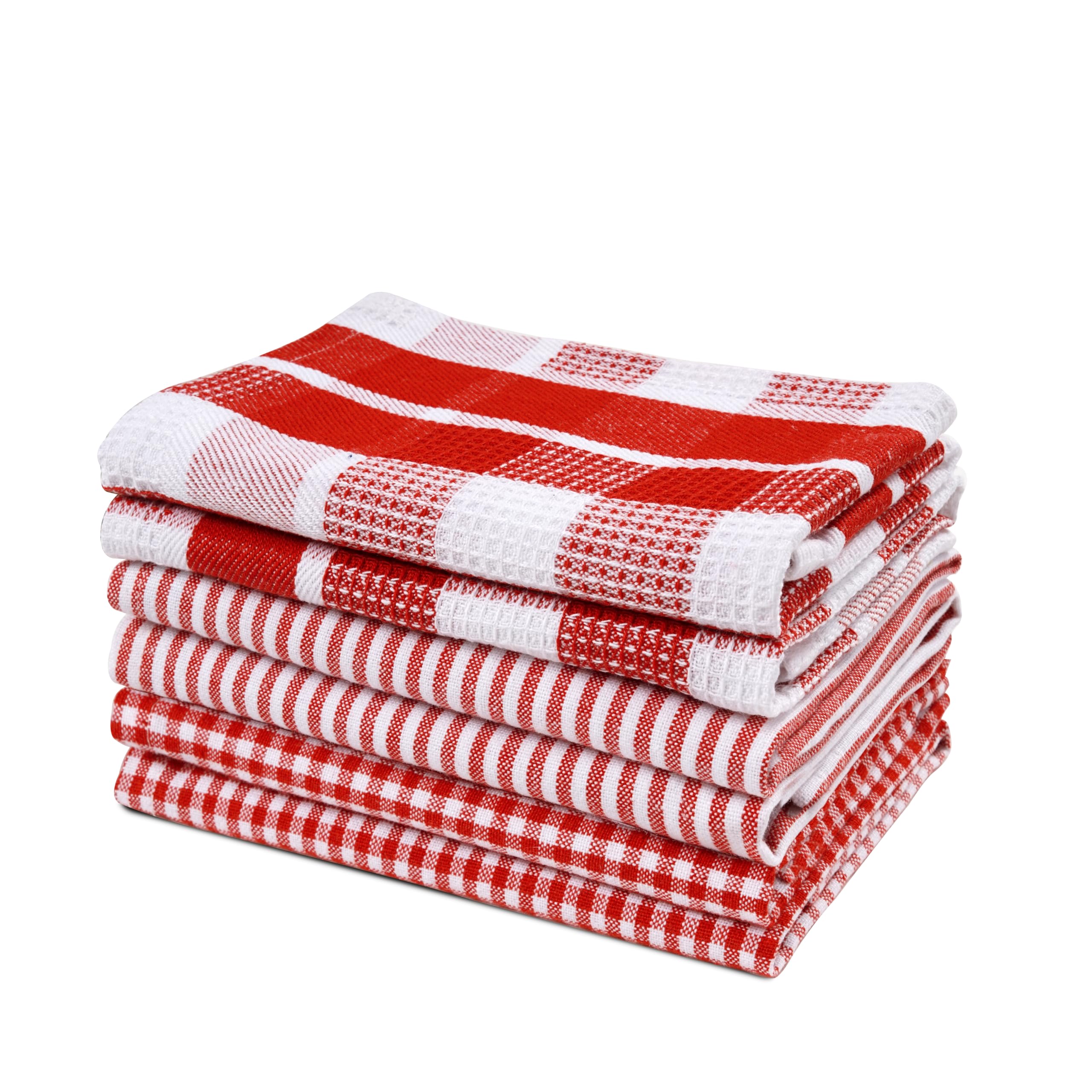 LANE LINENCotton Dish Towels for Drying Dishes - 6 Pack Soft Absorbent Kitchen Dish Cloths for Drying Dishes, Multi Purpose Kitchen Towel for Cleaning & Drying, 12"x12" - Christmas Red
