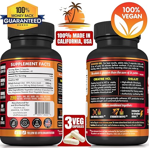 Miniatura 2 de Creatina HCL con Shilajit - Suplemento de entrenamiento para hombres y mujeres, constructor muscular, resistencia, fuerza, superior al monohidrato