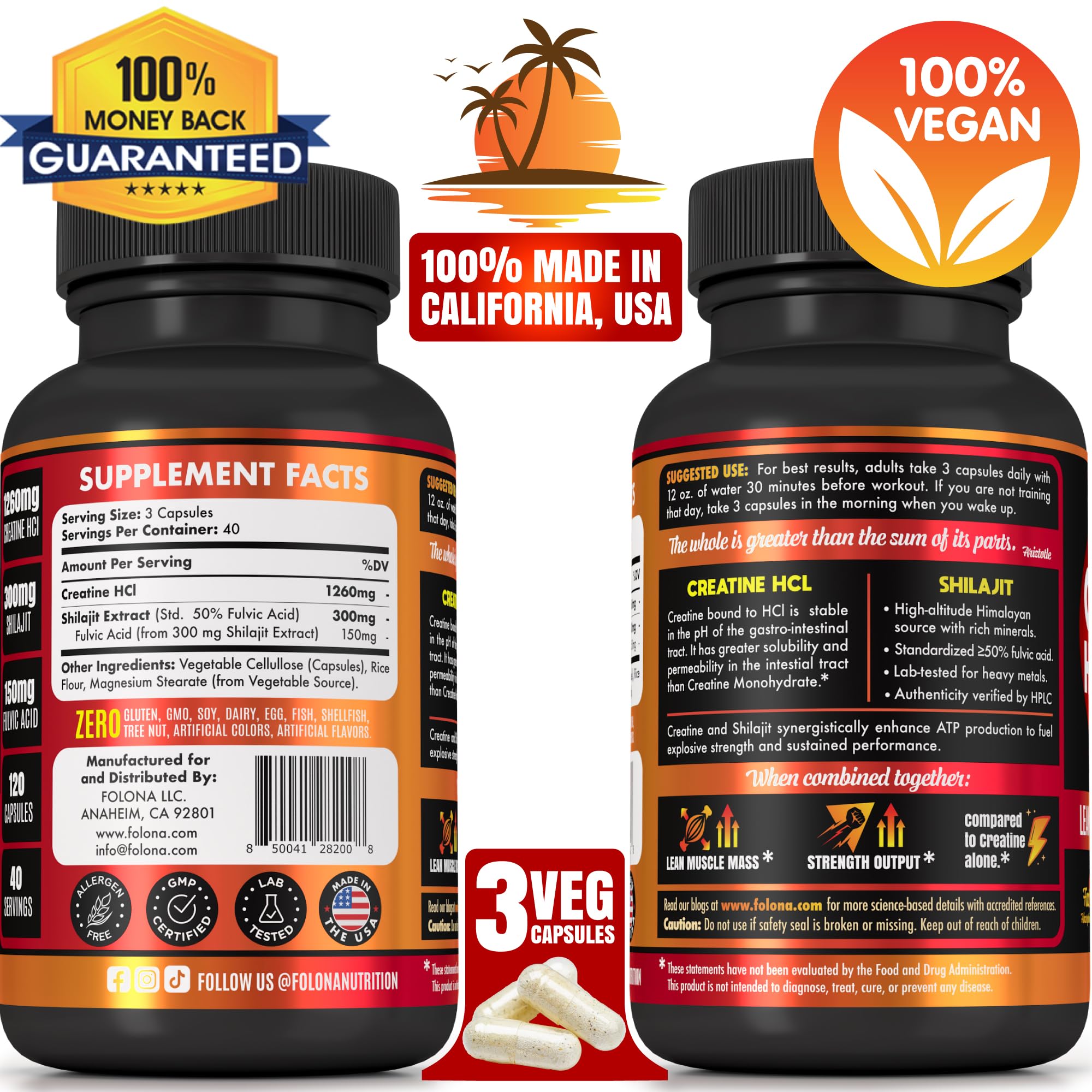 FOLONA Creatine HCL with Shilajit for Men & Women, Fitness Support, 120 Caps — Amazon image 2