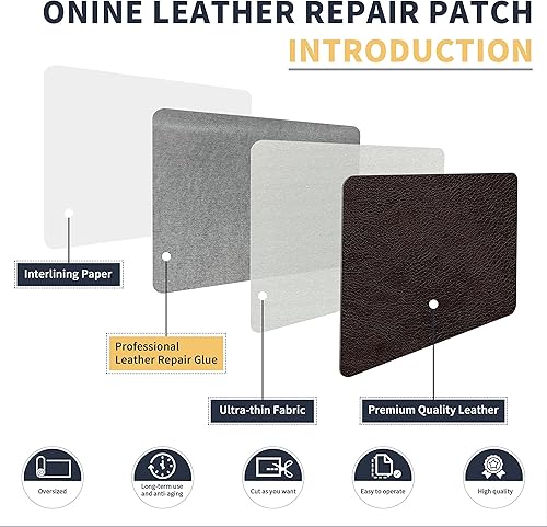 Miniatura 31 de ONine - Cinta de reparación de piel, parche para reparación de piel autoadhesivo de 12 x 48 pulgadas, impermeable, resistente al desgaste, para Negro