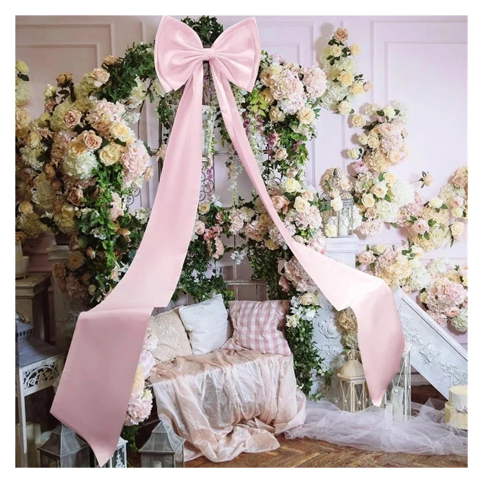 Generico Fiocco Grande,Satin Ribbon Bow Decorazioni Arco Decorativo Gigante con Fiocco Bianco for Cerimonia Nuziale, Festa di Compleanno, Sfondo Fotografico - Elegante Design in Tessuto(A1)