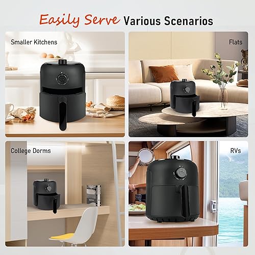 Miniatura 6 de Mini freidora de aire personal de 2.6 cuartos de galón, control de temperatura y tiempo, cesta antiadherente apta para lavavajillas, cocción rápida,