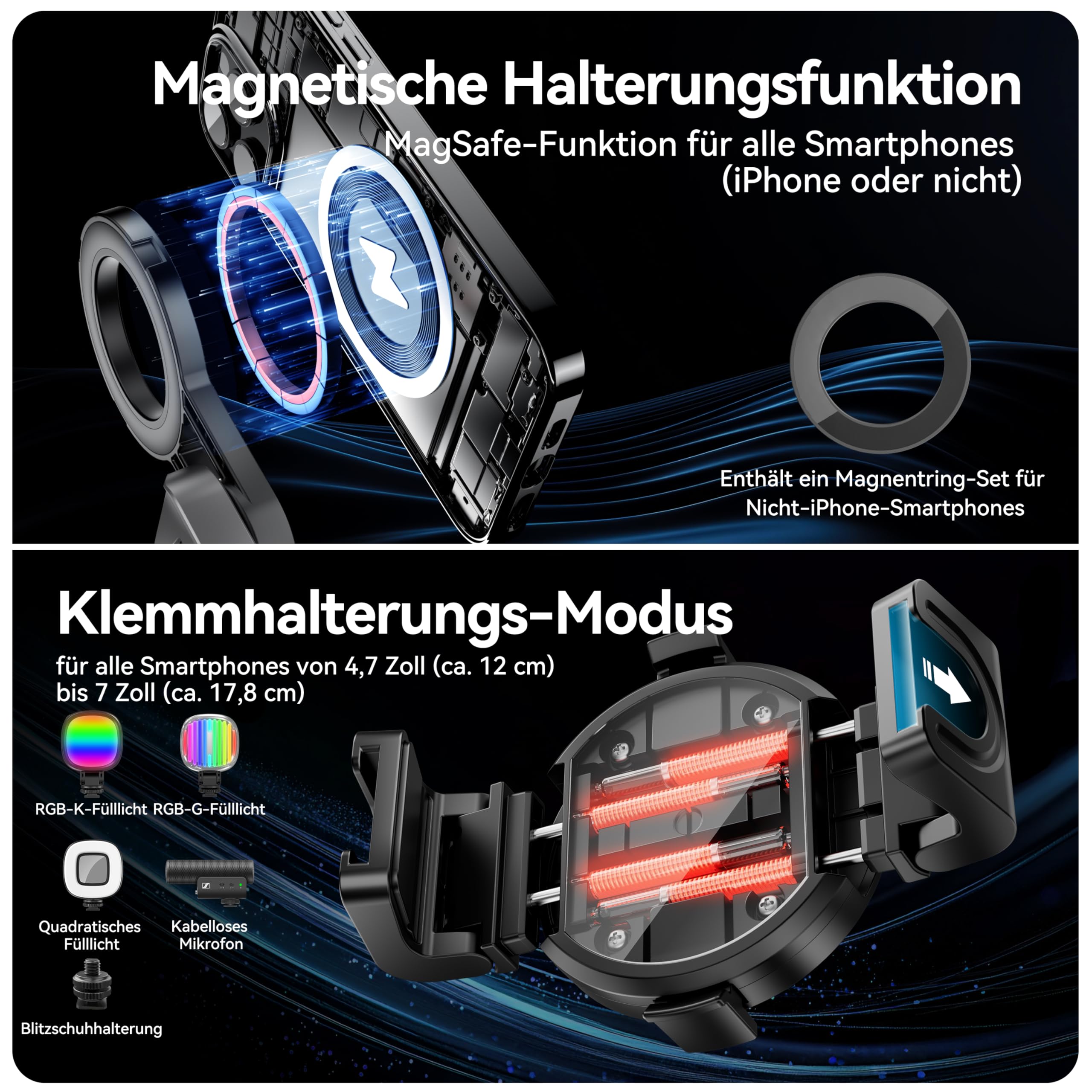 FOURPILLARS Magnetisches Mini Selfie Stick Stativ, Tragbares Selfiestick Klein mit Abnehmbarer Bluetooth-Fernbedienung für Fotos, 360° Drehung, Kompatibe mit iPhone & Android