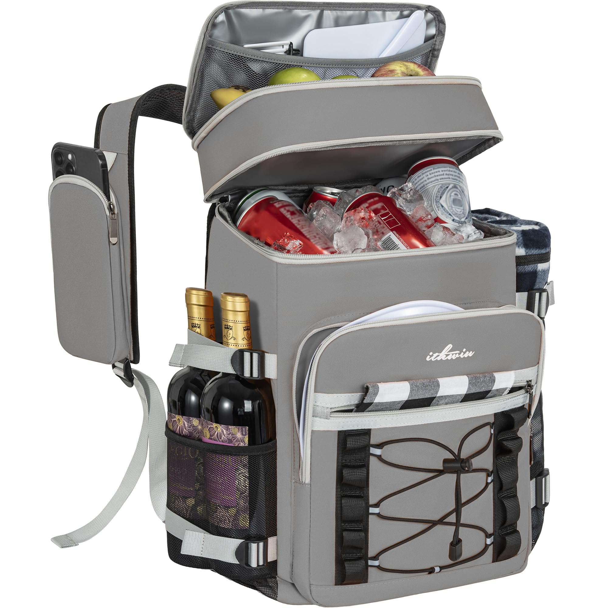 OUUTMEE 30L 40-Can Cooler Picnic Backpack Cool Bag, Insulated Leakproof Waterproof Cooler Backpack, Picnic Lunch Box for Camping Hiking BBQ Beach, Grey — image 1