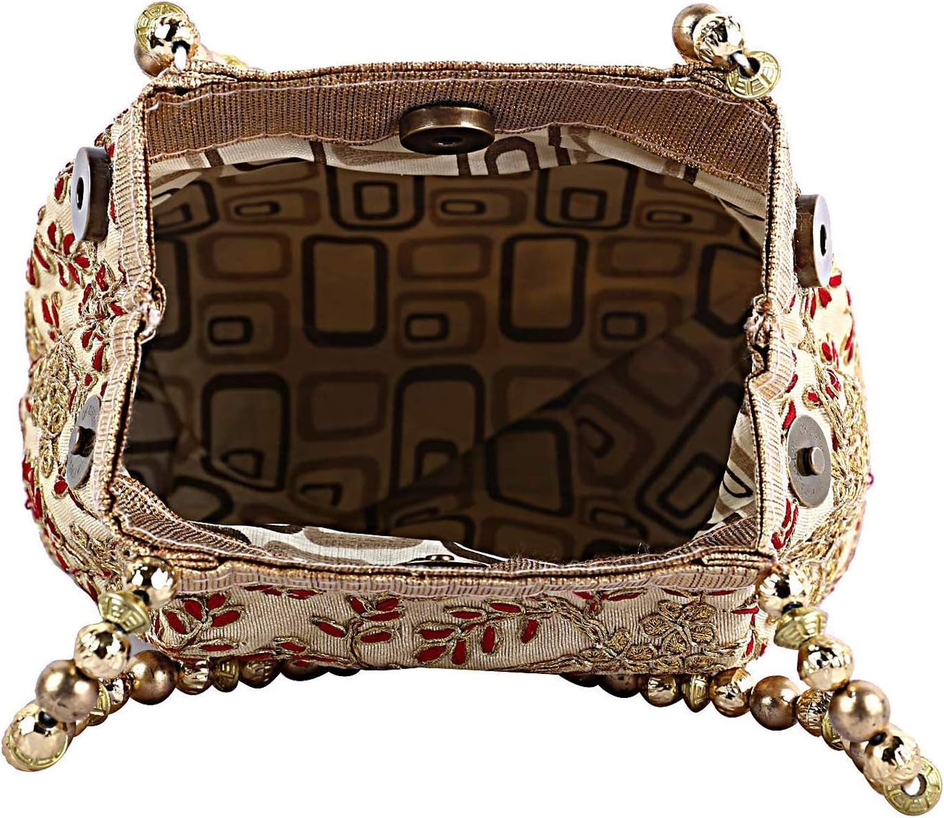 2pc Women's Embroidered Potli Batwa Pouch Bag – Polyester, Ethnic Clutch Purse | Indian Traditional Batua Handbags (Maroon & Cream)