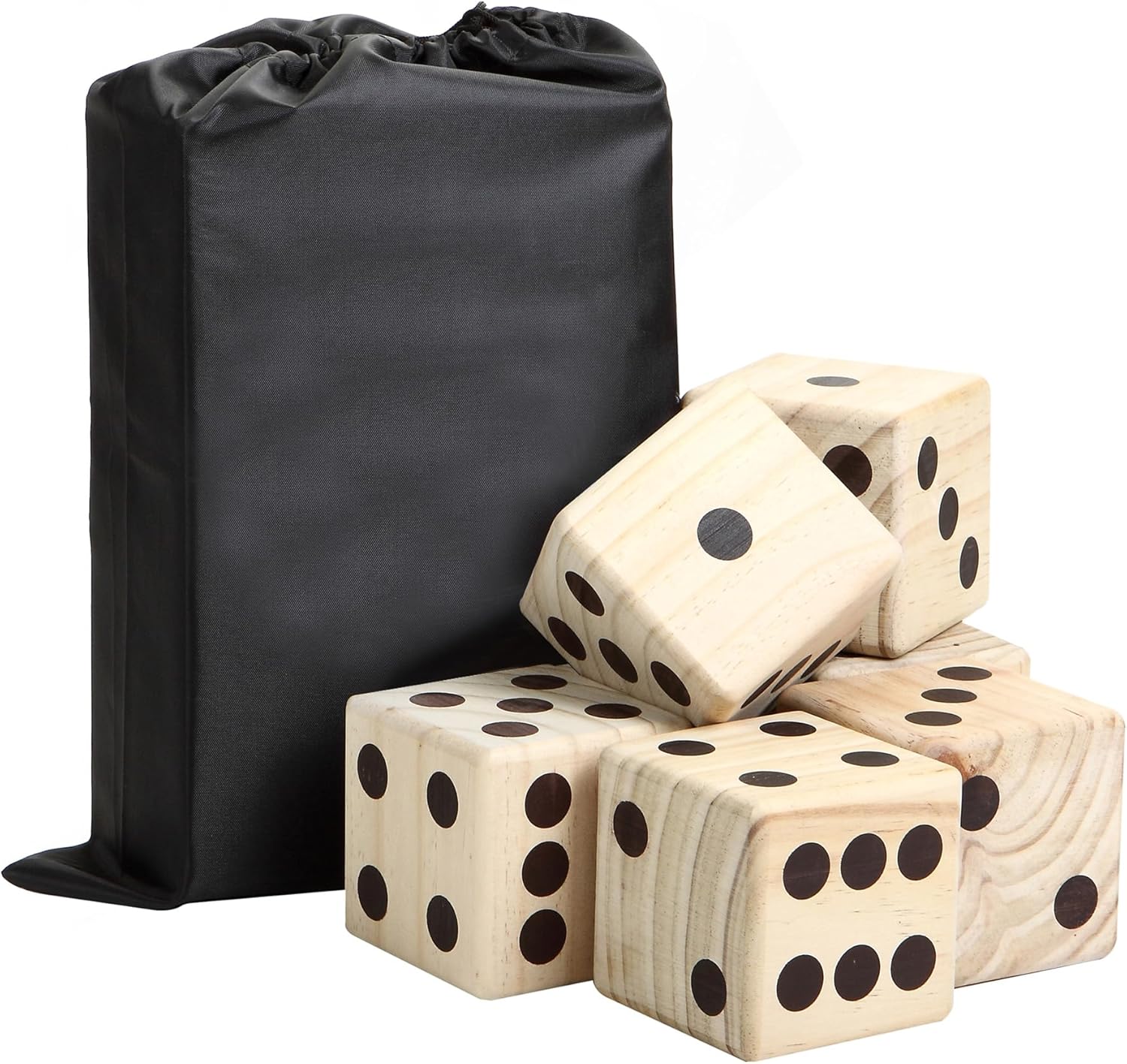 Hathaway High Roller yd Dice Set with 6 x 3.5-in Wooden Dice & Black Nylon Storage Bag, Reusable Scorecard Included yd Dice, Wood