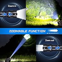 Vista 5 de Linternas LED de alto lúmenes recargables, 5000 lúmenes XHP50 linterna súper brillante, luz de flash de alta potencia, 5 modos de luz, linterna