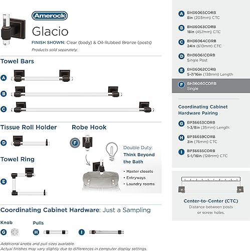 Vista 250 de Amerock BH36062CG10 - Toallero de mano Glacio de 5-7/16 pulgadas de longitud para pared de baño y cocina pequeña, accesorios de baño Transparente