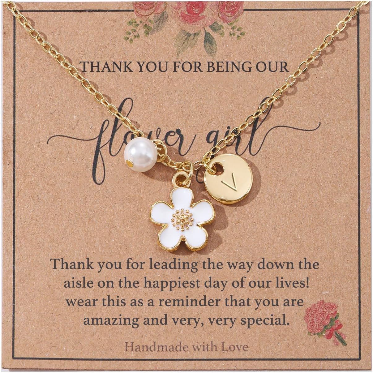 Initial A-Z Letter Necklace for Flower Girl,14K Personalized Proposal Gifts for Flower Girl On Wedding Bridal Shower Party