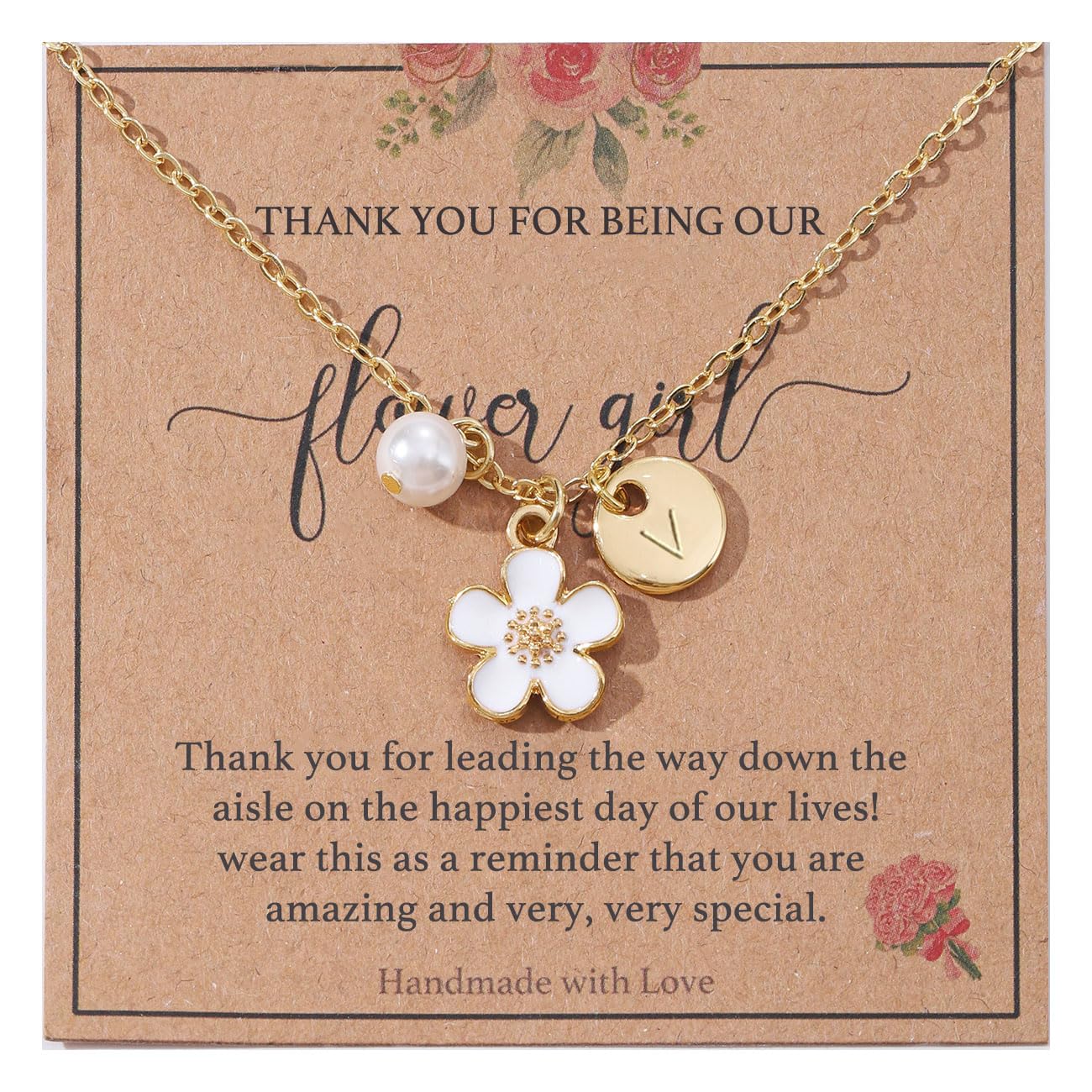 Initial A-Z Letter Necklace for Flower Girl,14K Personalized Proposal Gifts for Flower Girl On Wedding Bridal Shower Party