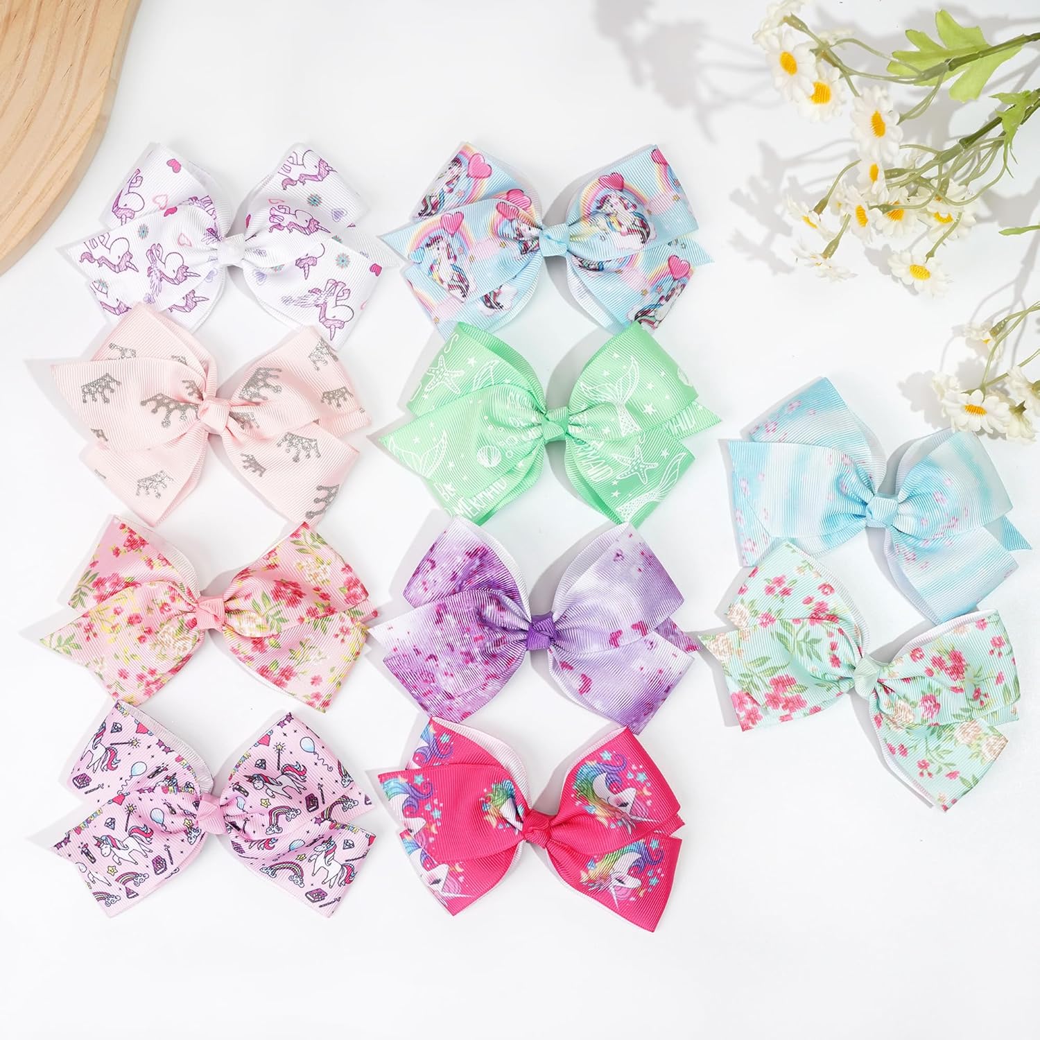 24PCS 4.5Inch Bows for Girls Boutique Grosgrain Ribbon Rainbow Hair Bow Alligator Hair Clips Pigtail Bows Unicorn Hair Clips for Baby Girls Toddler Kids Children Teens - Image 3