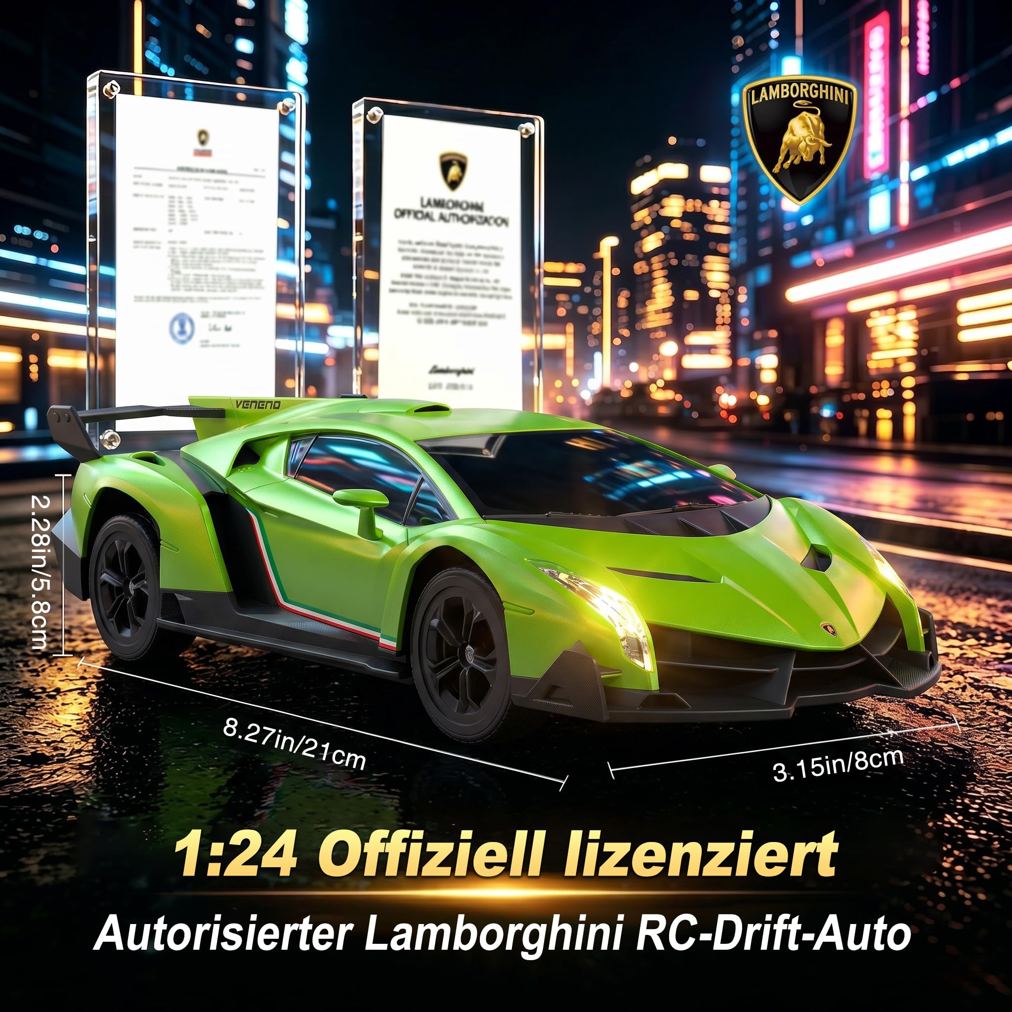 Lamborghini Ferngesteuertes Auto ab 6-12 Jahre, 1:24 RC Drift Auto 25KM/H | 4WD Vollproportionale Drosselklappe, Einstellbare Geschwindigkeit und Lenkwinkel, Spielzeug Geschenke Jungen 6 7 8 9 10 11 12
