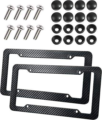 Paquete de 2 marcos de matrícula de fibra de carbono, marcos de matrícula de plástico impermeables con sujetadores y tornillos, cubierta de etiqueta