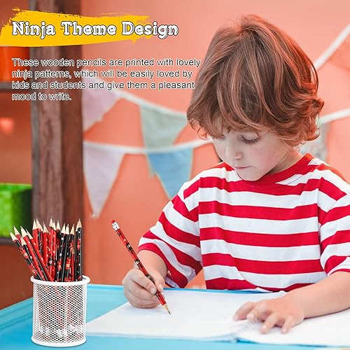 Miniatura 6 de Nezyo 24 lápices ninja para niños, lápices de recuerdos de fiesta Ninja con borrador, decoraciones de fiesta de cumpleaños para regalo de regreso a