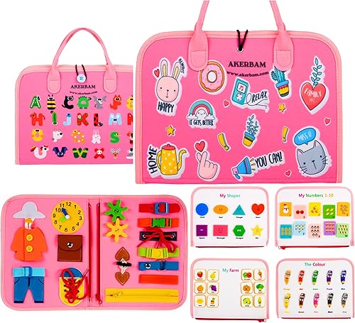 Miniatura 1 de Akerbam Busy Board - Juguete Montessori para niños de 3, 4, 5, 6 años, juguete sensorial para autismo, actividades educativas de aprendizaje