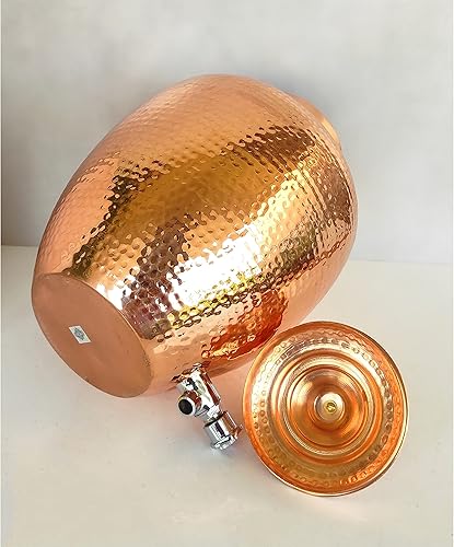 Miniatura 6 de Indian Art Villa Hammered Design - Dispensador de agua de cobre Matka, almacenamiento, jardín de cocina en casa, volumen, 287 onzas