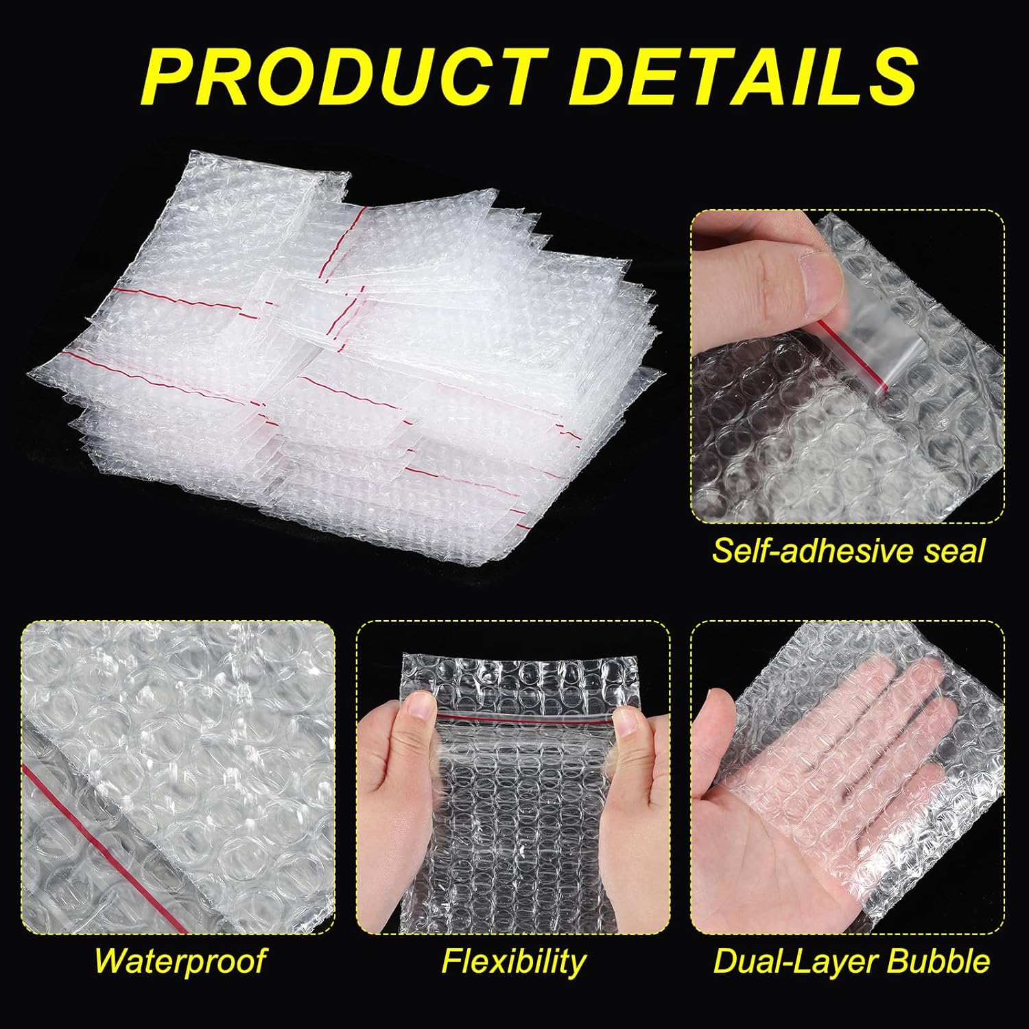 MECCANIXITY Self Sealing Bubble Pouch Wrap Bags Cushioning Bags 3.94 + 1.18 x 1.97" Double Wall Thickening Shockproof Foam Protective for Moving Shipping Packing Storage (Pack of 300, Clear)