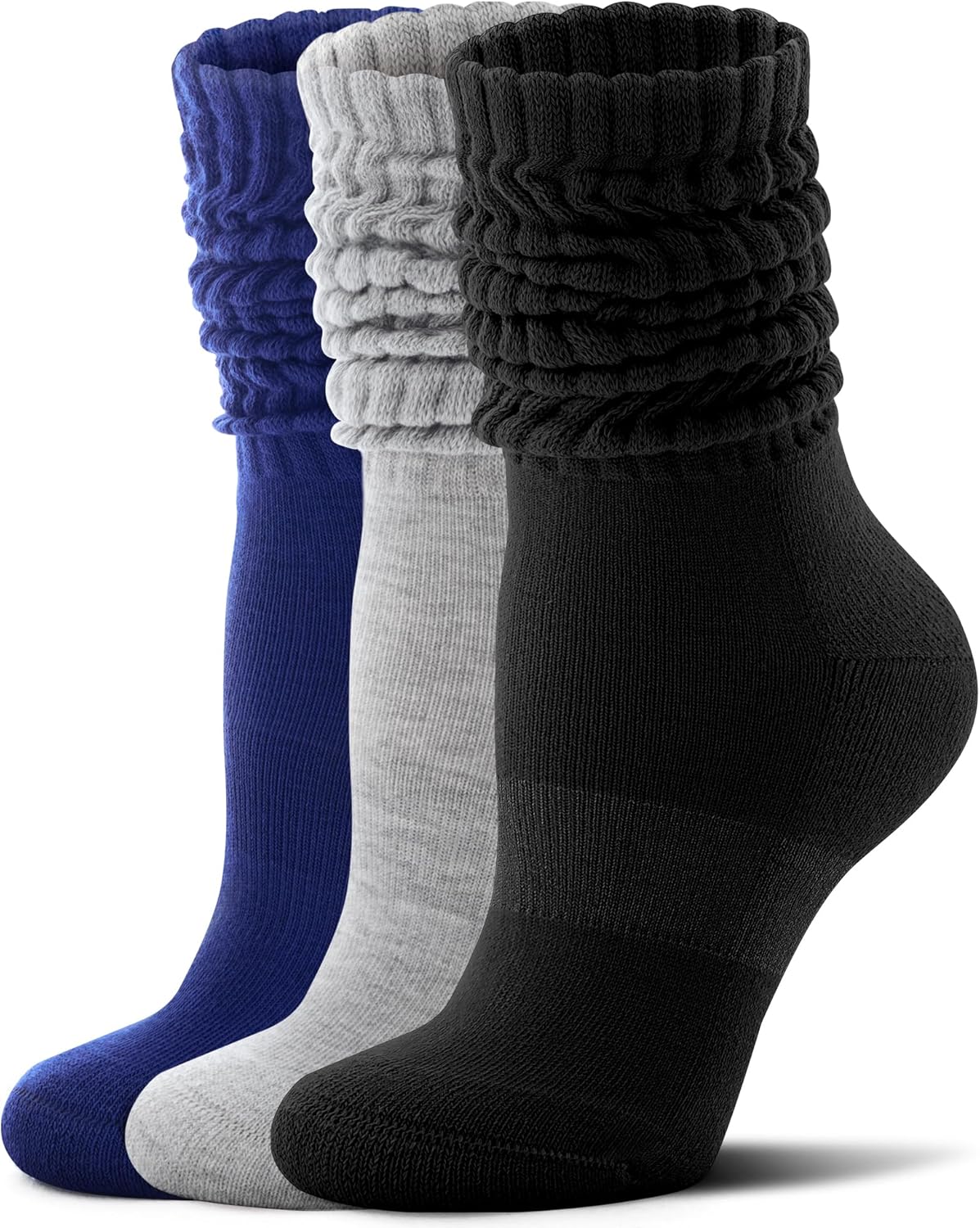 FITRELL Slouch Socks for Women, 3 Pairs Soft Cotton Knee High Scrunch Tube Boot Socks