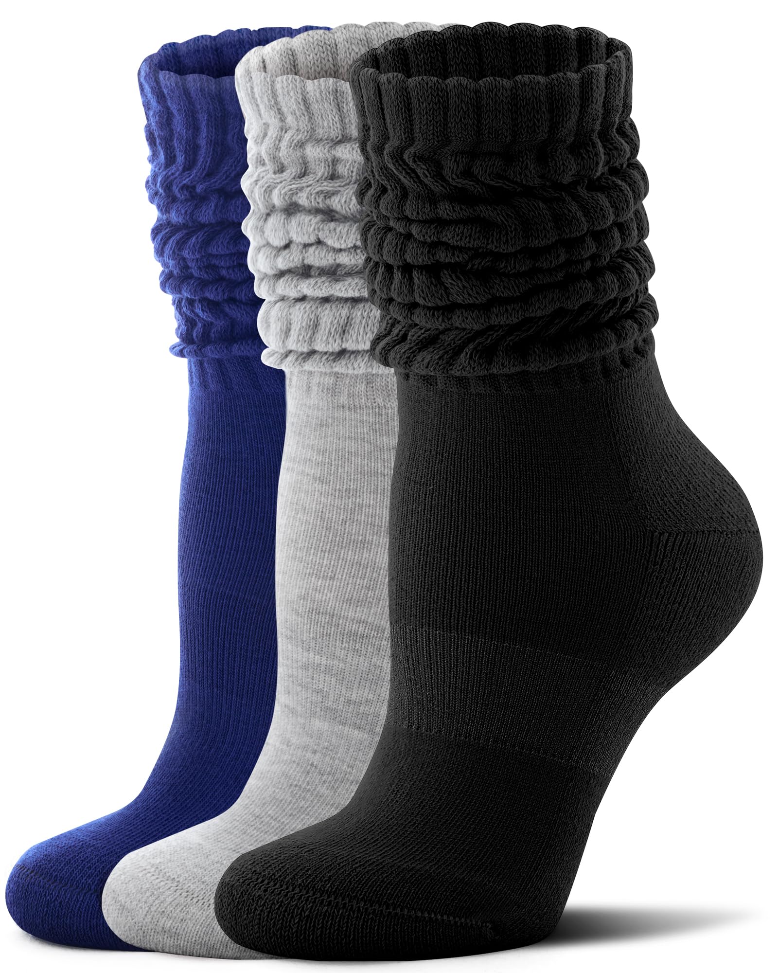 FITRELL Slouch Socks for Women, 3 Pairs Cotton Knee High Scrunch Tube Boot Socks
