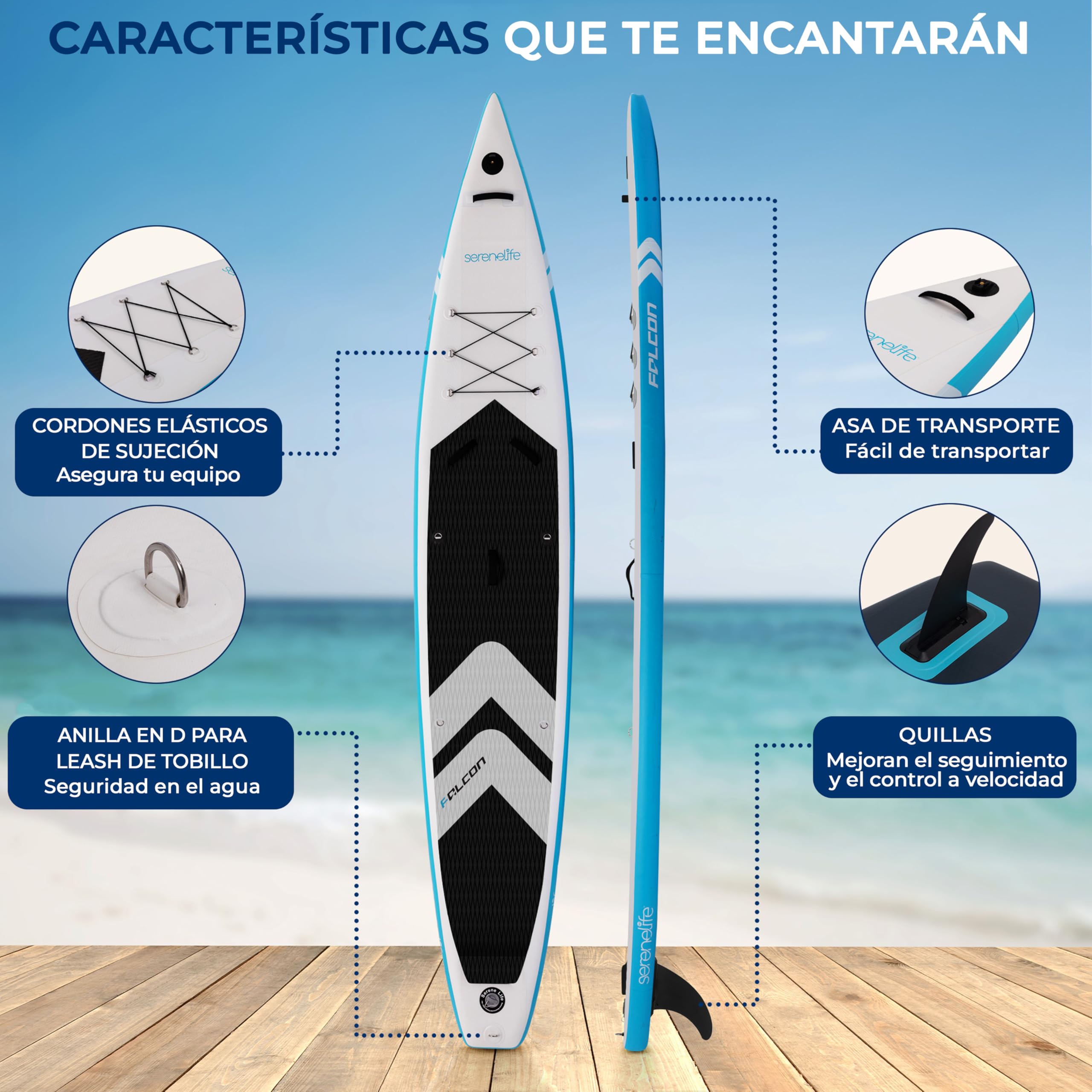 SereneLife Tabla Paddle Surf Hinchable, con Ventana, Paddle Board, Diseño Estable, Almohadilla de Cubierta EVA Antideslizante, Accesorios Premium para Sup, Soporte para GoPro, Capacidad de 158.7kgs