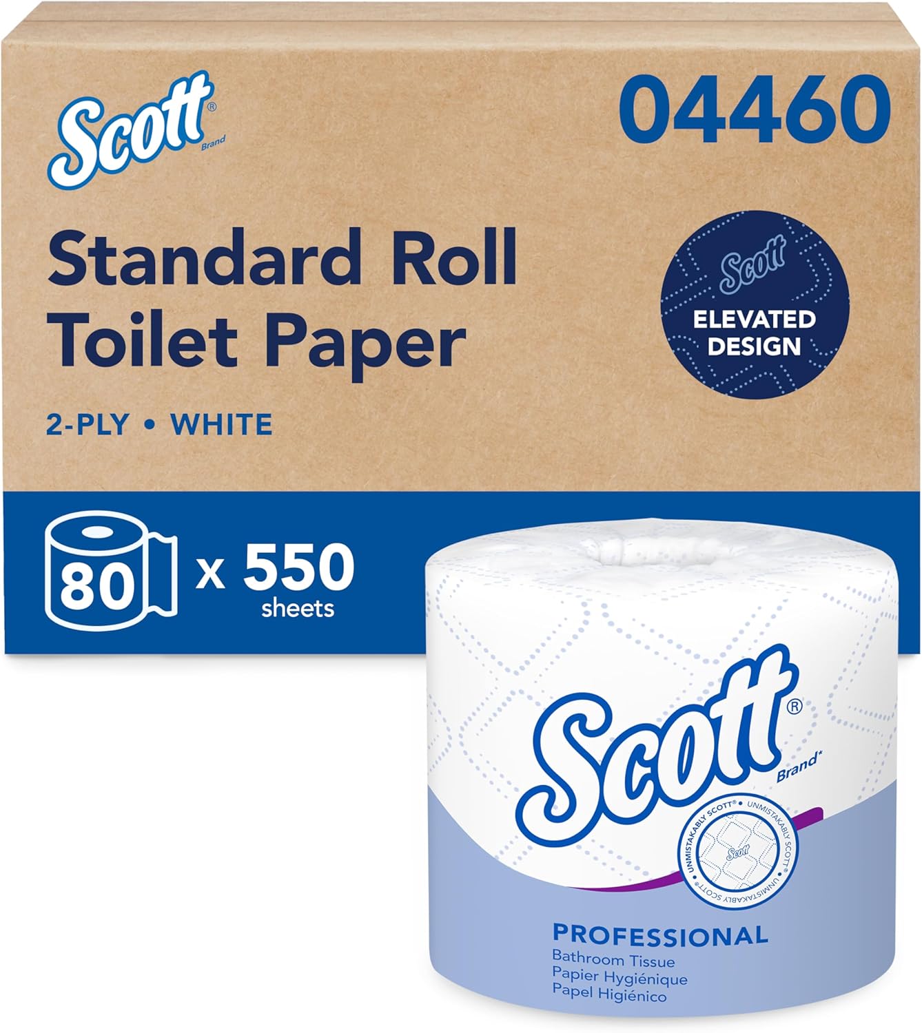 Scott Professional Standard Roll Bulk Toilet Paper (04460), 2-Ply, Elevated Design, White, Individually Wrapped (80 Rolls of 550 Sheets, 44,000 Sheet Total) 550 Count (Pack of 80)