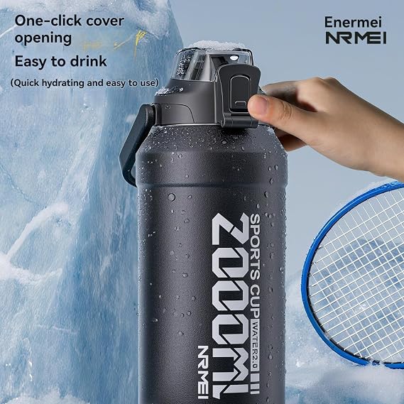 64OZ Insulated Vacuum Straw Water Bottle Thermal Flask Portable Handle Outdoor Sports Water Bottle Large Double Layer Stainless Steel Leak Proof BPA Free(Gradient Gray)