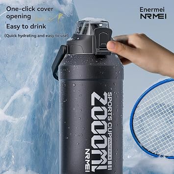 64OZ Insulated Vacuum Straw Water Bottle Thermal Flask Portable Handle Outdoor Sports Water Bottle Large Double Layer Stainless Steel Leak Proof BPA Free(Gradient Gray)