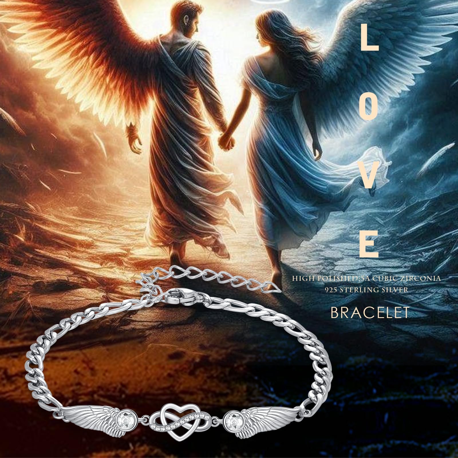 OHAYOO Unendlichkeitszeichen Armband Herz 925 Sterling Silber Engelsflügel Armband Geburtsstein Engel Flügel Herz Infinity Armbänder Schmuck Geschenke für Mädchen Frauen Frau