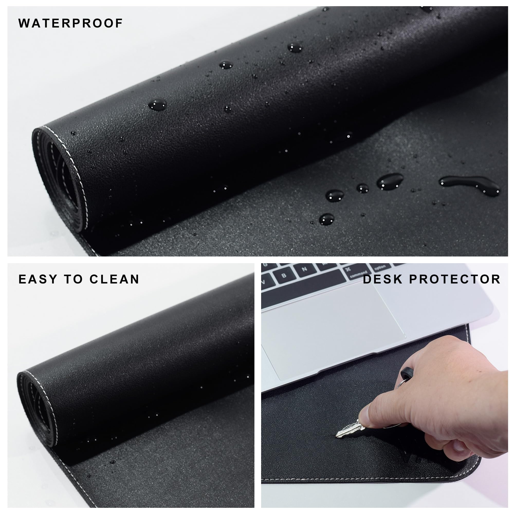 Vyaaa Tappetino da scrivania, 150 x 70cm Sottomano Scrivania in pelle antiscivolo, Grande Tappetino per mouse, Adatto per uffici e case(Nero)