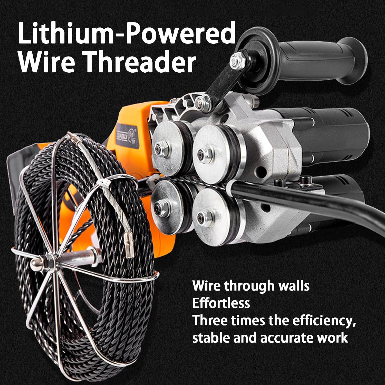 NYANS Electrician Stringing Wire Puller, Portable Wire Threader Stringing Machine, Automatic String Wire Puller, 4 Wheel Drive, for Pipe Decoration Communication Cable,2*Battery