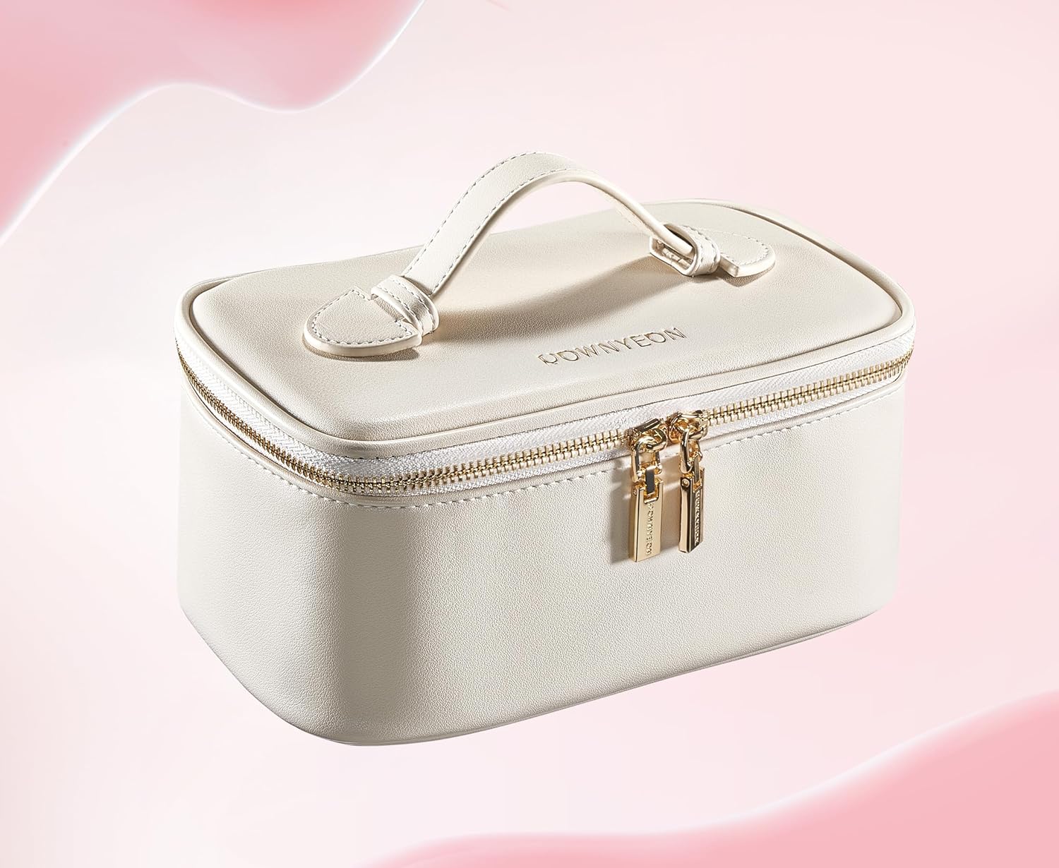 ROWNYEON Large Capacity Cosmetic Bags with Mirror for Women, Waterproof Leather Portable Toiletry Bag, Hard Shell Brushes Makeup Organizer Travel Essentials Makeup Case With Handle and Divider - Image 7