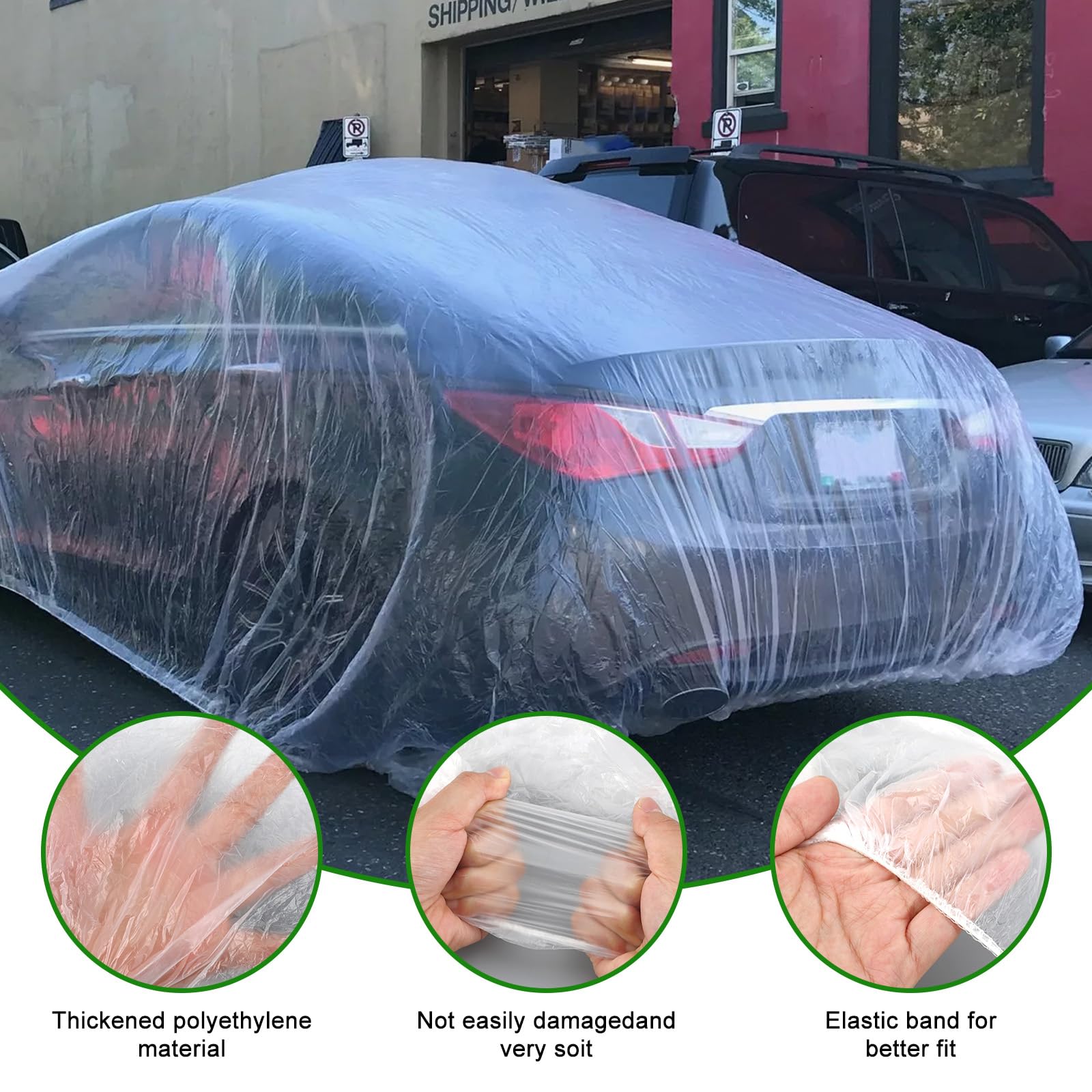 3 Packs Disposable Car Cover Clear Plastic Car Cover Universal Rain Dust Garage Cover with Elastic Band Medium — view 3