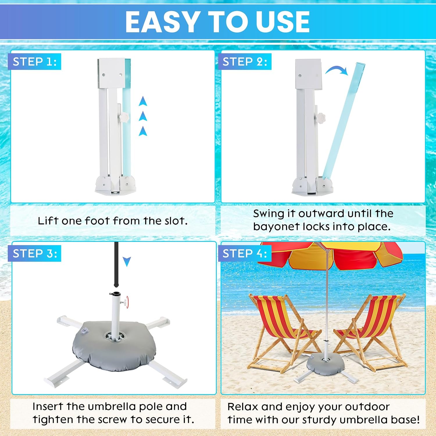 Portable Beach Umbrella Stand, 2 Pack Foldable Umbrella Stand | Adjustable Patio Umbrella Base Holder with Weight Bag, Sunshade Holder for Beach, Outdoor, Courtyard, Beach