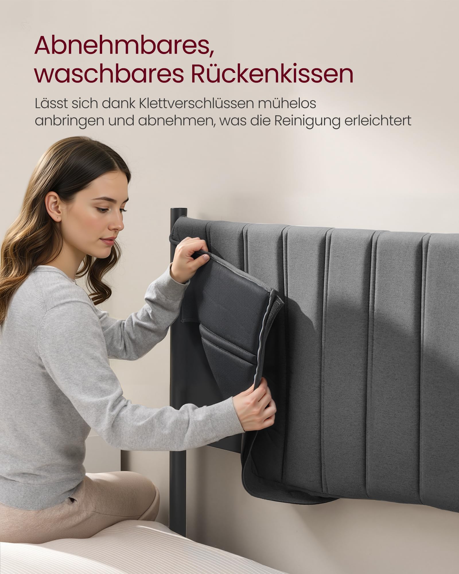 VASAGLE Bettgestell, Bettrahmen, Bett, 180 x 200 cm, klappbar Lattenrost, Unterbettaufbewahrung, Kopfteil, Hydrauliksystem, modern, einfache Montage, schiefergrau RMB618GN01